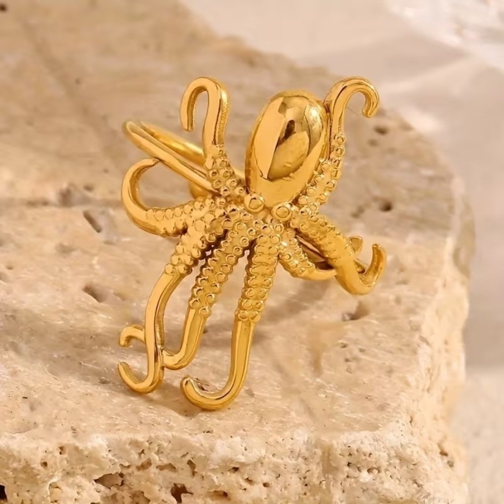 18K Gold Plated Octopus Ring Stainless Steel Jewelry Statement Ring